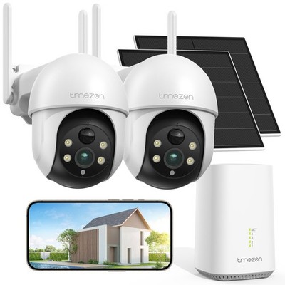 4MP Solar Funk Überwachungskamera Set Außen Akku WiFI 360° PTZ Kamera Kabellos