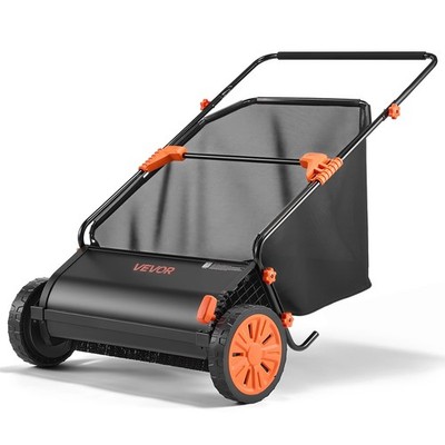 VEVOR Push Lawn Sweeper, 26 in Leaf & Grass Collector with 7 cu. ft. Black 