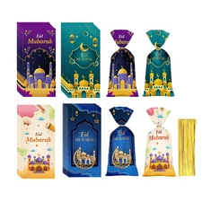 50pcs Eid Mubarak Gift Bags Cookie Candy Bag Ramadan Party Treat Bags 2024