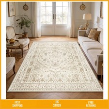 Elegant Washable Distressed Oriental Living Room Area Rug Beige 160x230cm 1pc