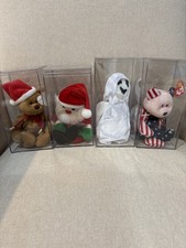 TY Beanie Babies Holiday Collector Lot 4 w/Acrylic Display Cases Tag Protector