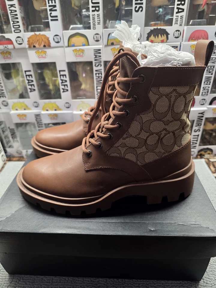 Coach Citysole side zipper monogram signature print boots brown CO257 NWOB sz 8  - Image 3 of 4