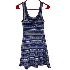 Free People Women's Dress Size S Navy/Blue/White Tribal Print Boho Mini Wool