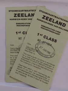 2 1985 FIRST CLASS EMBARKATION CARD HARWICH- HOEK VAN HOLLAND ZEELAND SHIPS