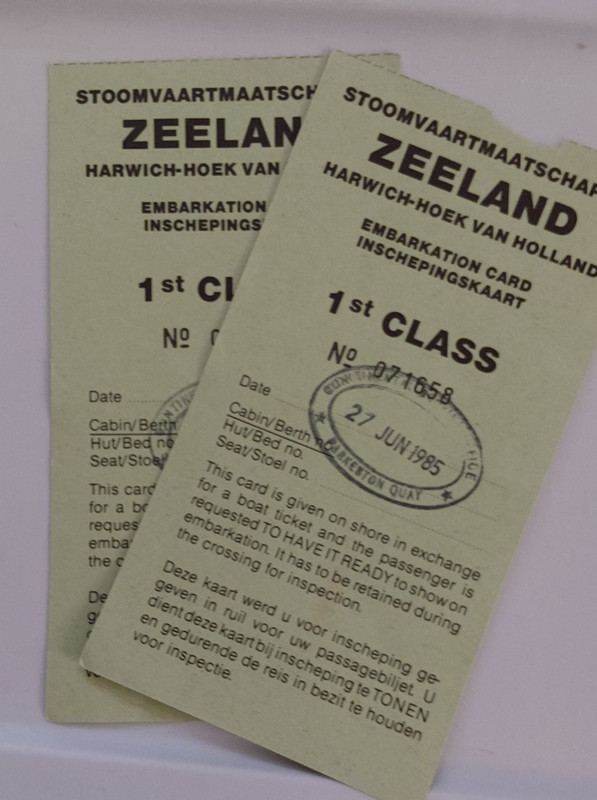 2 1985 FIRST CLASS EMBARKATION CARD HARWICH- HOEK VAN HOLLAND ZEELAND SHIPS