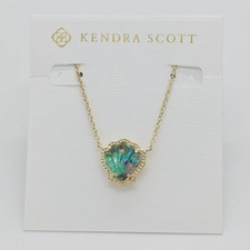 New Kendra Scott Brynne Gold Short Pendant Necklace In Abalone Shell