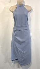 Lipsy Midi Dress Blue Size 18 Heron Halter Neck Asymmetric Bodycon New