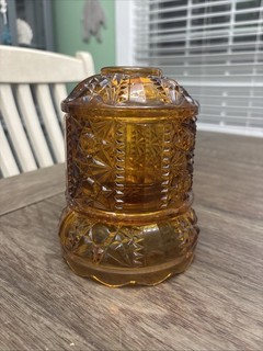 Vintage Indiana Glass Fairy Lamp Stars and Bars Amber Top/imperfect Bottom
