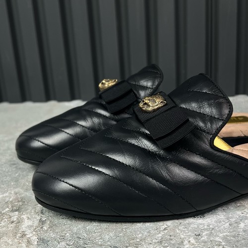Gucci Matelassé Tiger Head Flat Mules Black Leather 6.5 US or 36.5 EUR - Picture 12 of 22