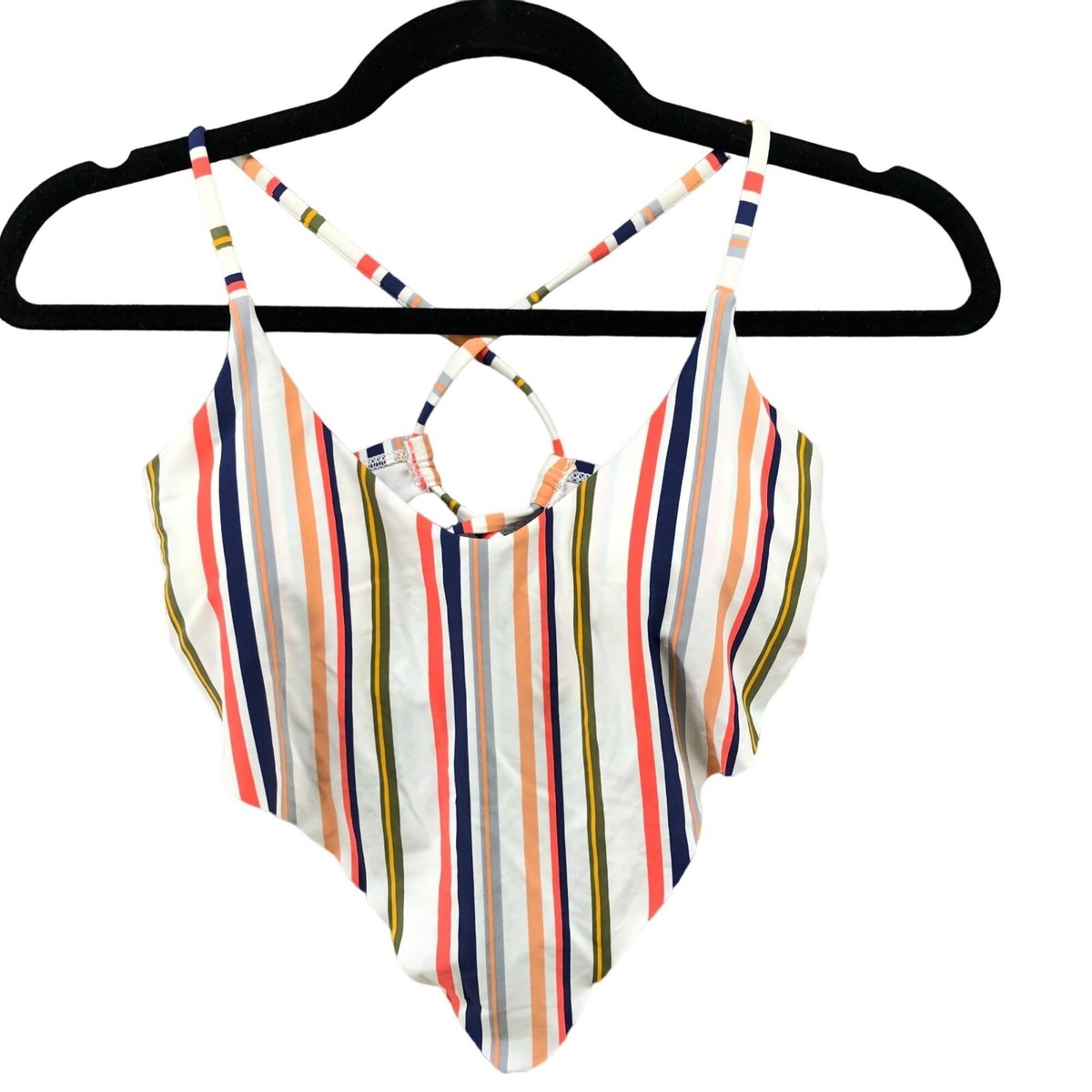 Plus Size Green Stripe Knotted Crop Bikini Top - Meet.Curve - Meet.Curve