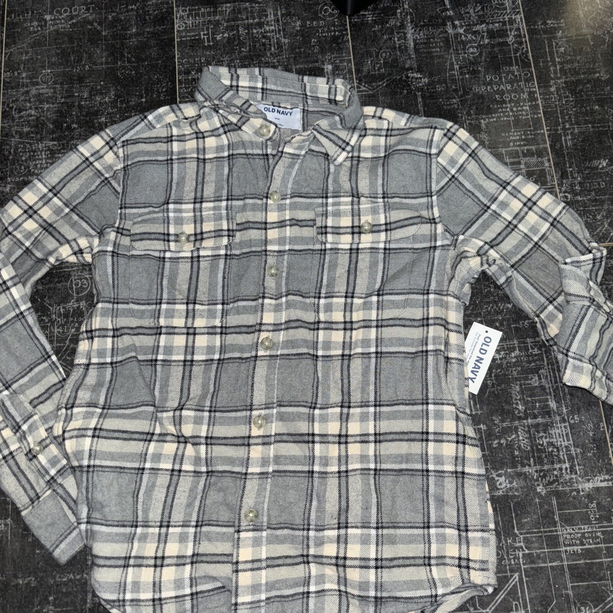 Old Navy Boys Soft-Brushed Flannel Pocket Shirt M(8) Navy/Gray