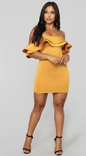 Fashion Nova Off Shoulder Dress Mustard XL