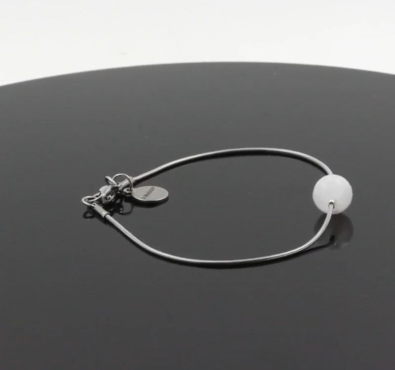 Bracelet De Cheville Avec Perle Sélénite Du Maroc 8 Mm - Chaîne Acier - Marque A Bijoux - Neuf Avec étiquettes
