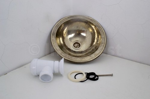 Handcrafted Smooth Round Solid German Silver Sink, Drop In Customizable Bathroom - Picture 5 of 8