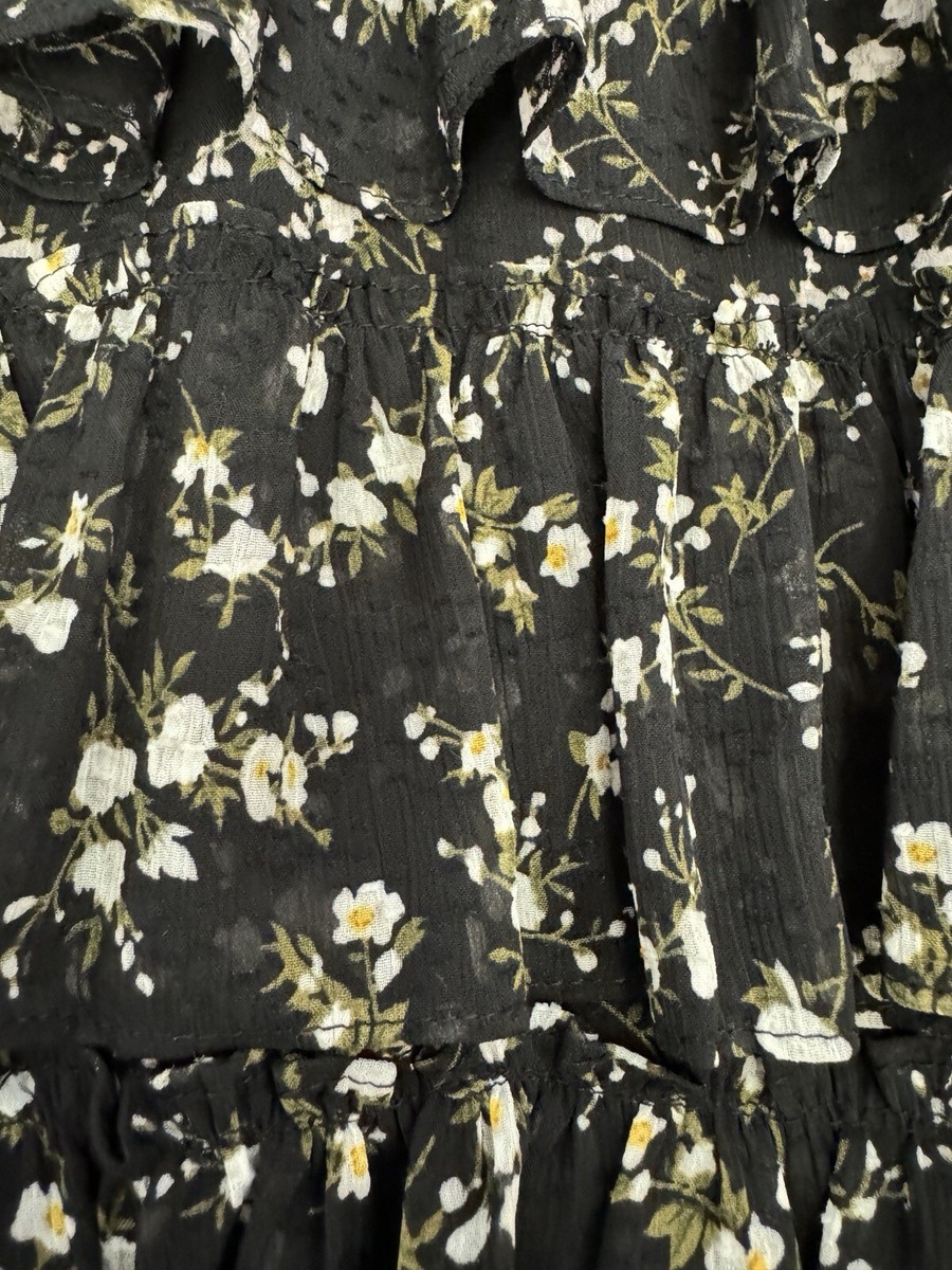 Vince Camuto Womens Floral Smocked Waist Tiered Chiffon Dress Size M | eBay