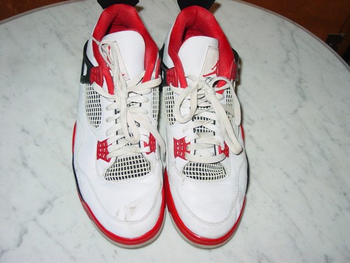2020 Nike Air Jordan Retro 4 "Fire Red" White/Red/Black Shoes Size 12 Sold As Is - Picture 6 of 19