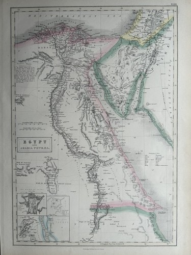 1854 Egypt Hand Coloured Original Antique Map by Adam & Charles Black