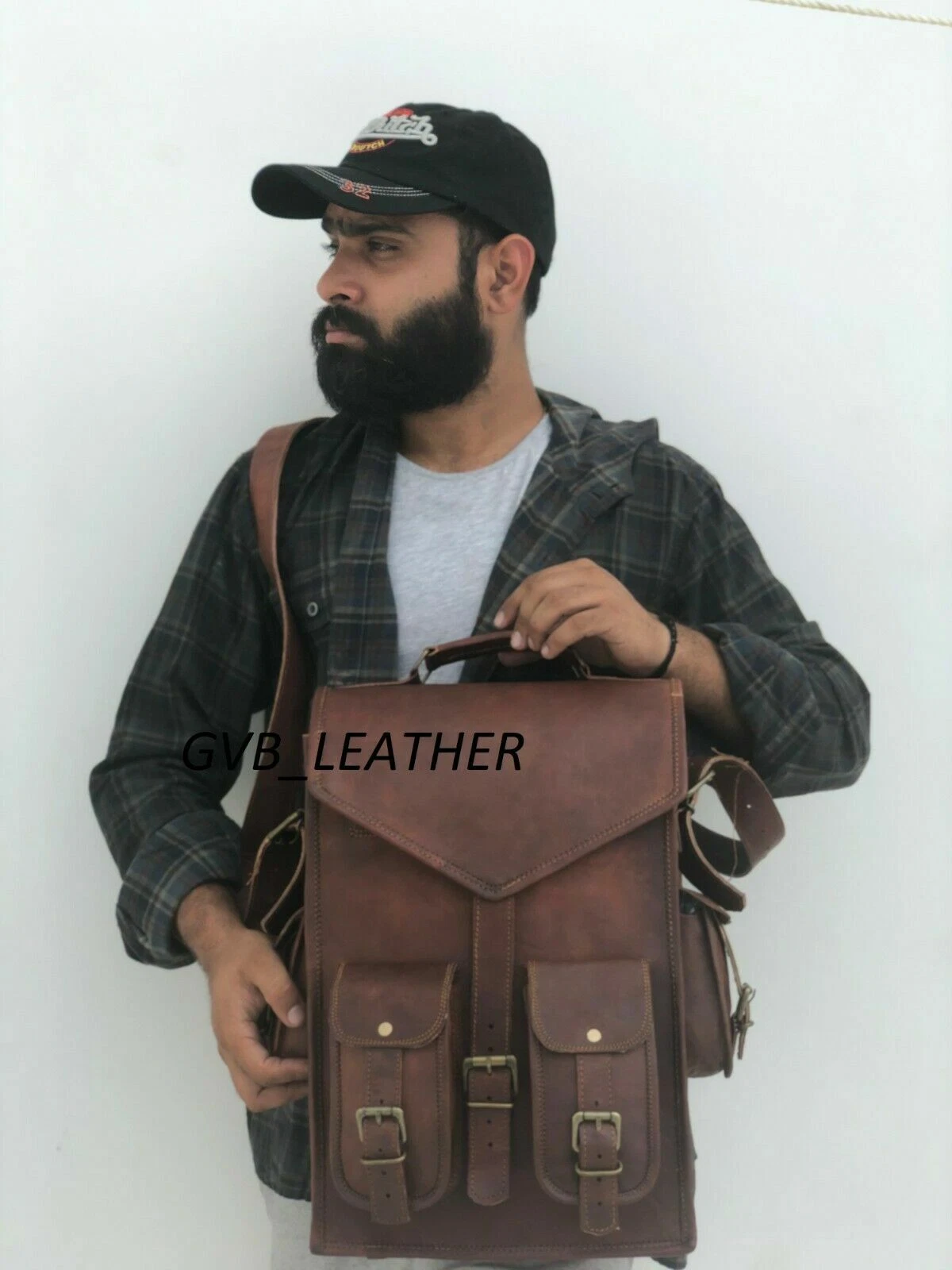Bag Men's 18" New Leather Convertible Messenger + Back Pack Rucksack Travel