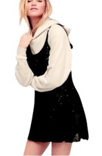 $148 Free People We Love Sequins Slip Dress Medium 8 10 Black Cross Back Tassels