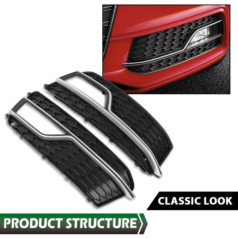 Fit For 2013-2016 Audi S5 A5 S-Line Front Bumper Fog Light Grilles Cover LH & RH - Image 4 of 4