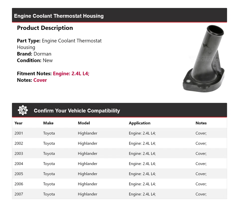 Carcasa termostato refrigerante motor Toyota Highlander Dorman 2001-2007 2002 Foto 2 de 4