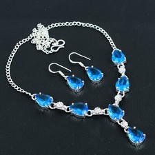 Conjunto de joyas de plata esterlina 925 con piedras preciosas de topacio azul + pendientes PN-101