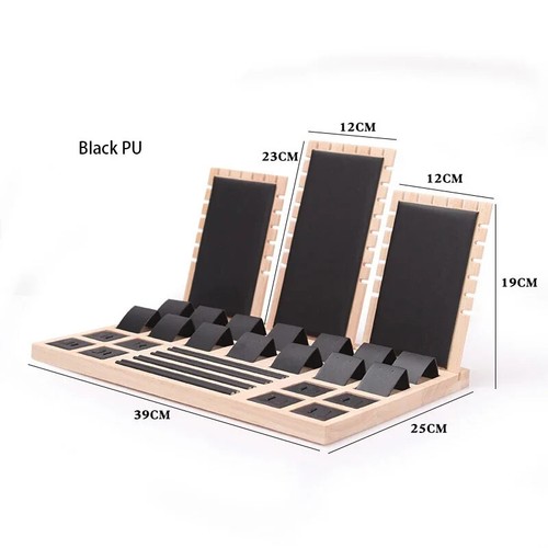 1 Set Wood Jewelry Display Stand Rack Necklace Earrings Rings Organizer Tray - Picture 13 of 17