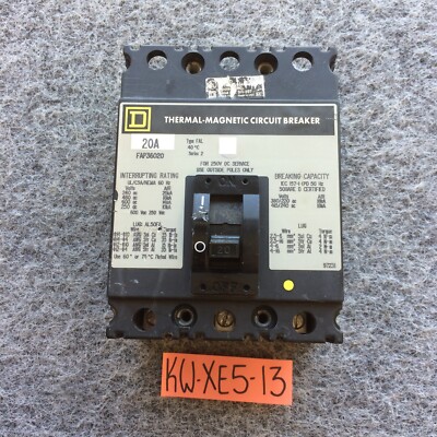 Square D FAP36020 20 Amp 600 VAC 3 Pole Type FAL FAP Circuit Breaker