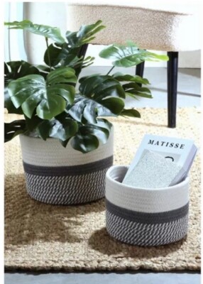 Homelife Baumwolle Aufbewahrungskörbe, 2er Set Grau/Offwhite