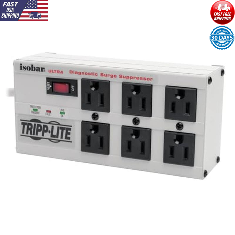 Surge Protector Power Strip 6 Outlet Metal Housing 6ft Cord Right-Angle Plug New-image