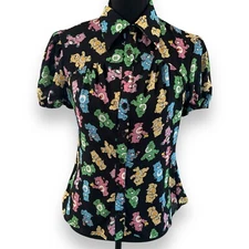 Care Bears Modern Button Collar Shirt Womens Size Small Black By Unique Vintage