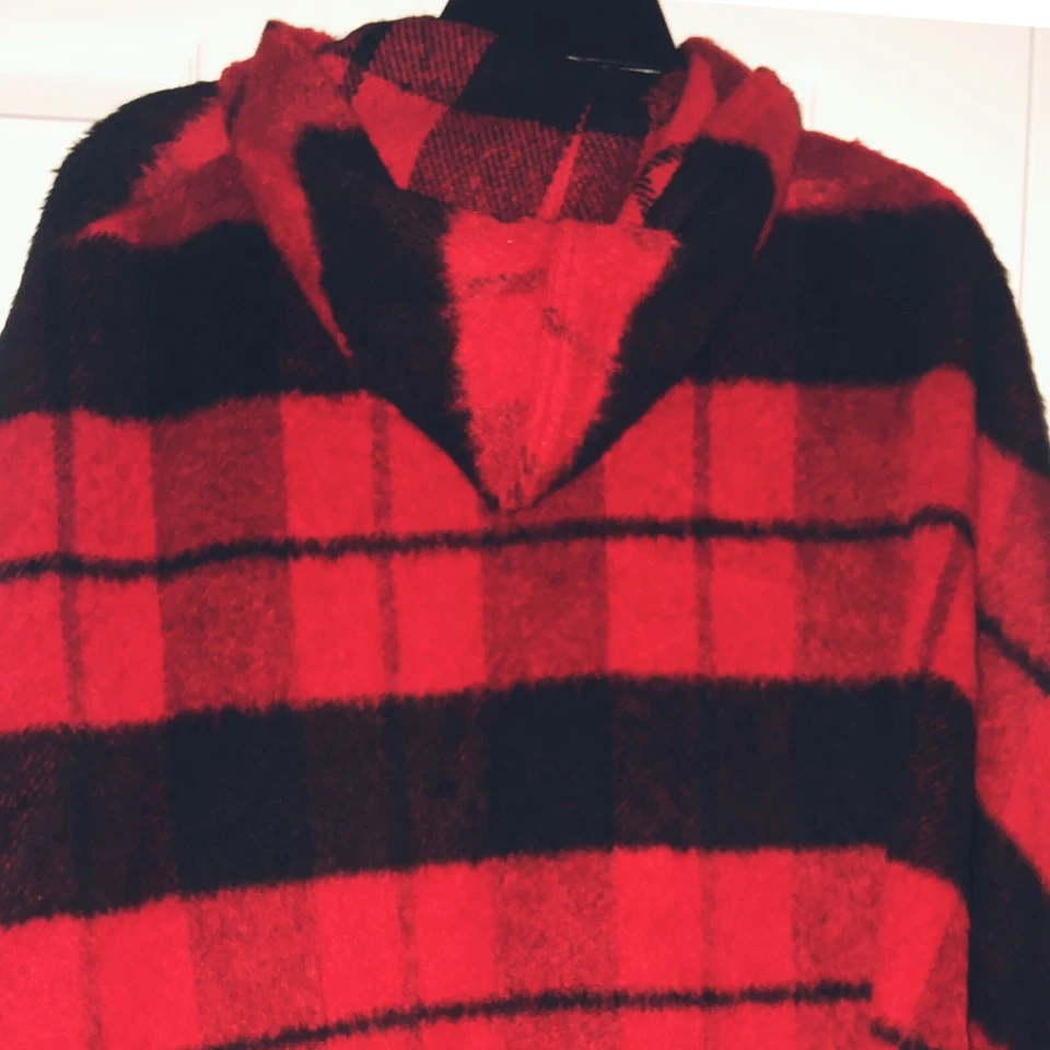 Treasure Bond Women Red Combo One Size Stripe Poncho Sweater Plaid Wool $149 - Image 4 of 4