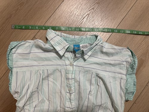 Paul Frank Women’s Top Cap Sleeve Button up Teal Stripe sz M - Picture 8 of 13