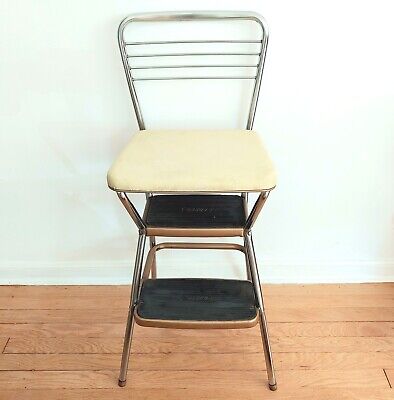 Vintage Cosco Kitchen Metal Step Stool Chair Flip Up Seat Vintage Cosco Kitchen Metal Step Stool Chair Flip Up Seat