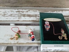 Hallmark monkey melody stringer Santa 1993 mini ornament Xmas holiday tree new