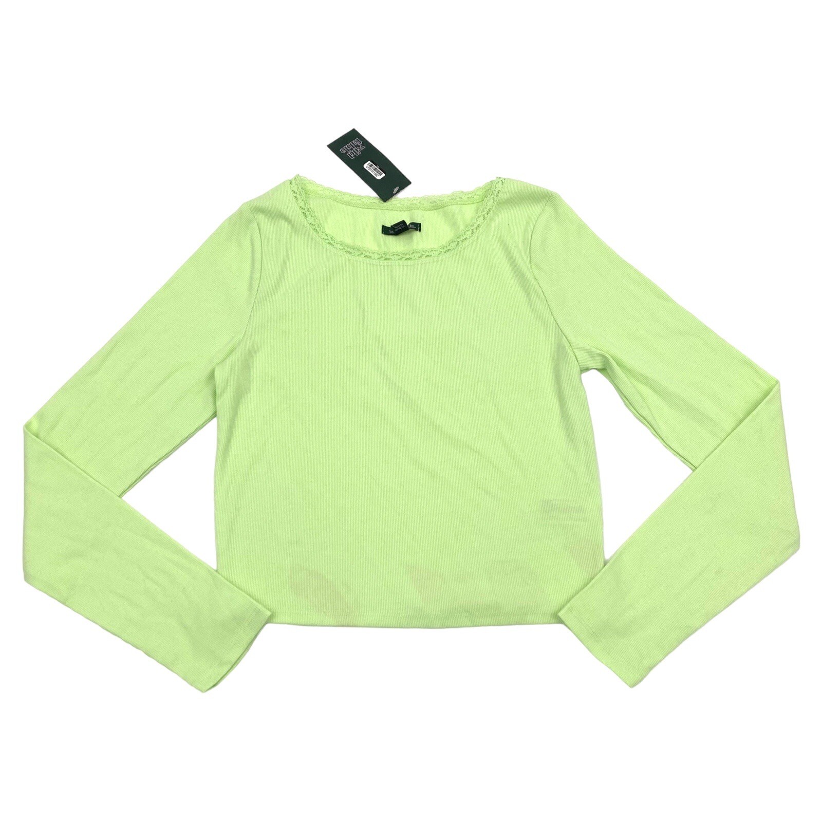 Wild Fable Womens Size M Long Sleeve Crewneck Lace Trim T-Shirt Upbeat Green NWD