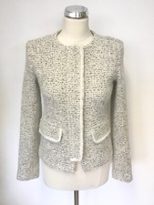 Brand New Helene For Denim Wardrobe Light Grey Tweed Zip Up Jacket Size 8