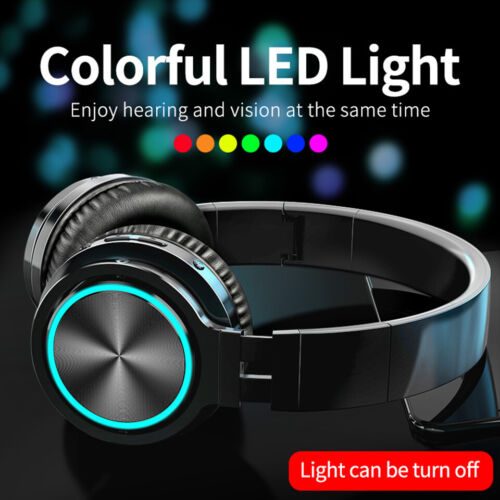 Over Ear Headphone Wireless Stereo Bass Headset Bluetooth Glowing Earphone 3.5mm - Picture 1 of 15