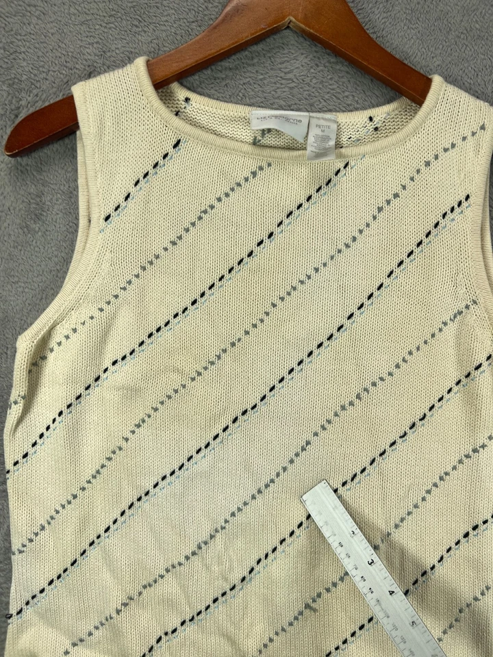 Liz Claiborne Womens Petite Medium Sweater Tank Top Beige Knit Sleeveless Cotton - Image 3 of 4
