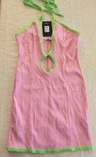 FASHION NOVA womens  PINK MINI HALTER with green trim  size LARGE NWT