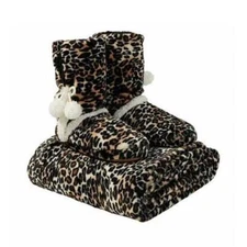 New Soft & Cozy Company Throw and Bootie Slippers Set, Leopard