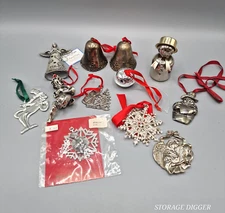 VTG Lot of 12 Assorted Silver Toned Christmas Tree Ornaments Metal and Pewter #7