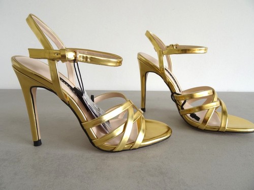 ZARA GOLD LAMINATED HIGH HEEL STRAPPY SANDALS SIZE UK 3 EU 36 USA 6 - Picture 11 of 12