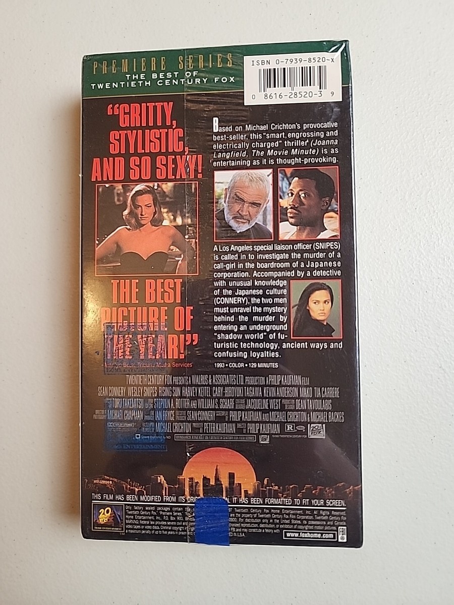 Rising Sun VHS, 1993 20th Century Fox Sean Connery, Wesley