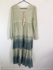 Christy Dawn Green Navy Tiered Tassel Tie Maxi Dress XS/S