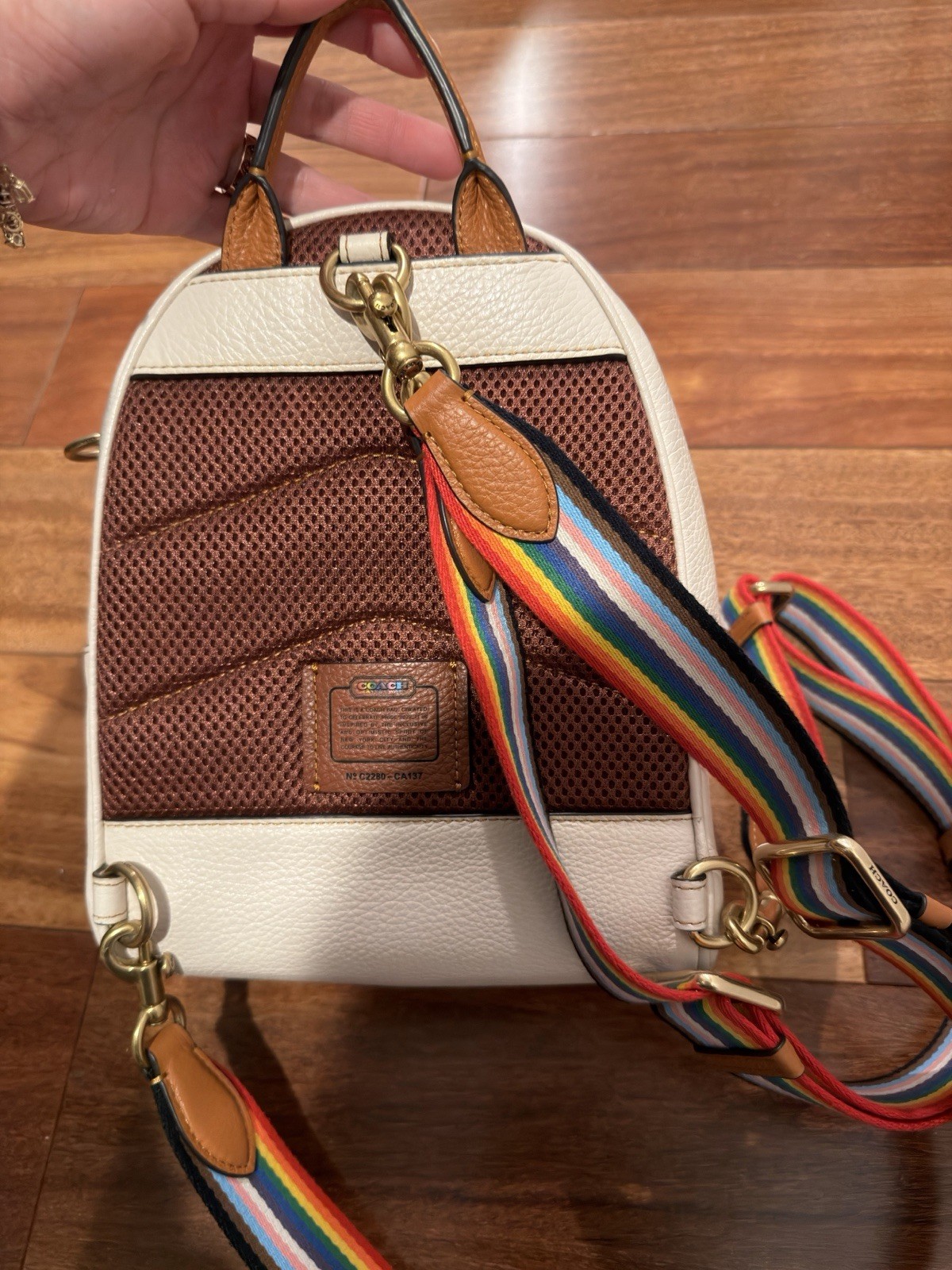 Coach White Brown Backpack Patch Accents Rainbow … - image 4