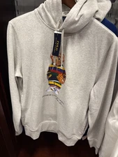 NWT Polo Ralph Lauren Gray BASKETBALL BEAR Fleece Hoodie Sweatshirt