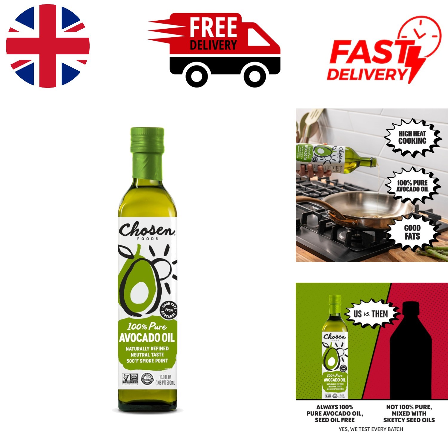 Nutrient-Rich 100% Pure Avocado Oil 16.9 oz - Perfect for Cooking & Sauces