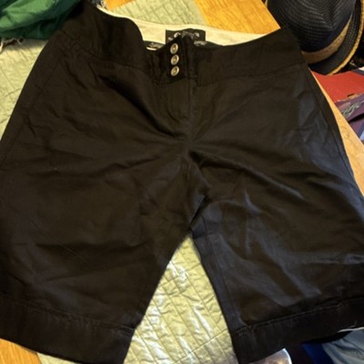 Sharagano Essentials Bermuda Shorts Black Linen Cotton Pockets Button Women s 6