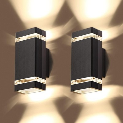 CELAVY Außen Wandleuchten Netzbetrieben Up Down IP65 Aluminium Schwarz 2er Pack